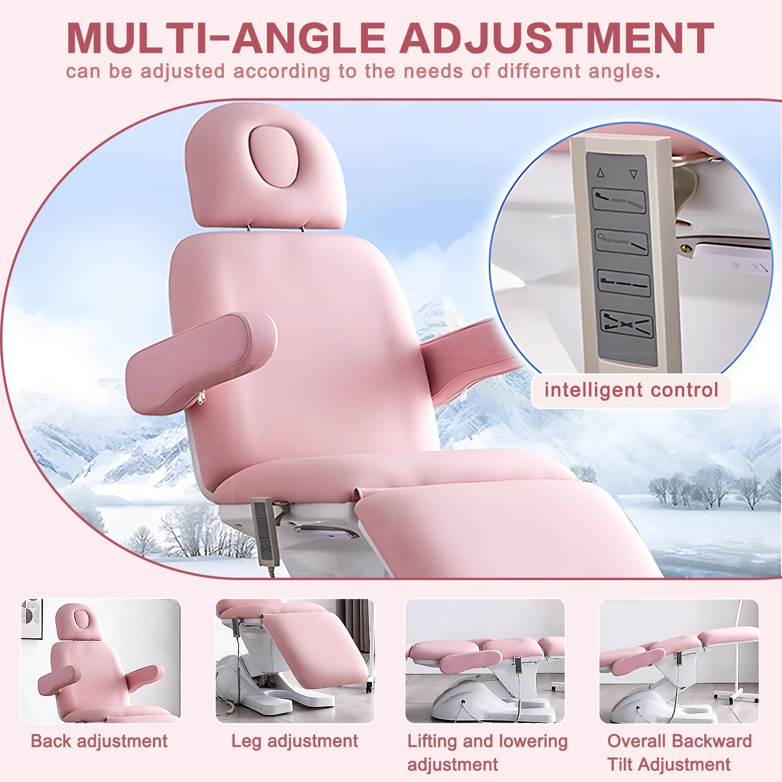 SPA Beauty Facial Chair Multi-Angle Adjustment Smart Operation Pink Style