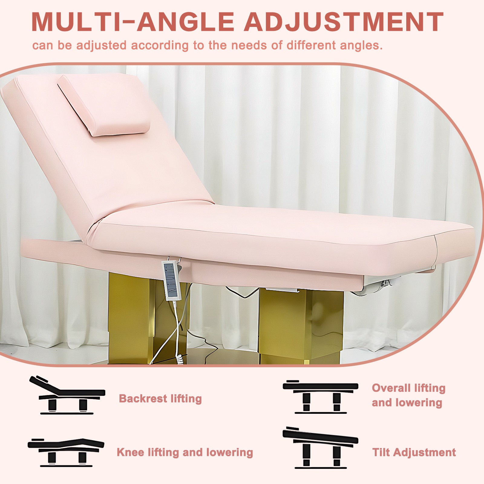 Massage Table-Electric Massage Table Bed Heating with Pink Light Luxury Style