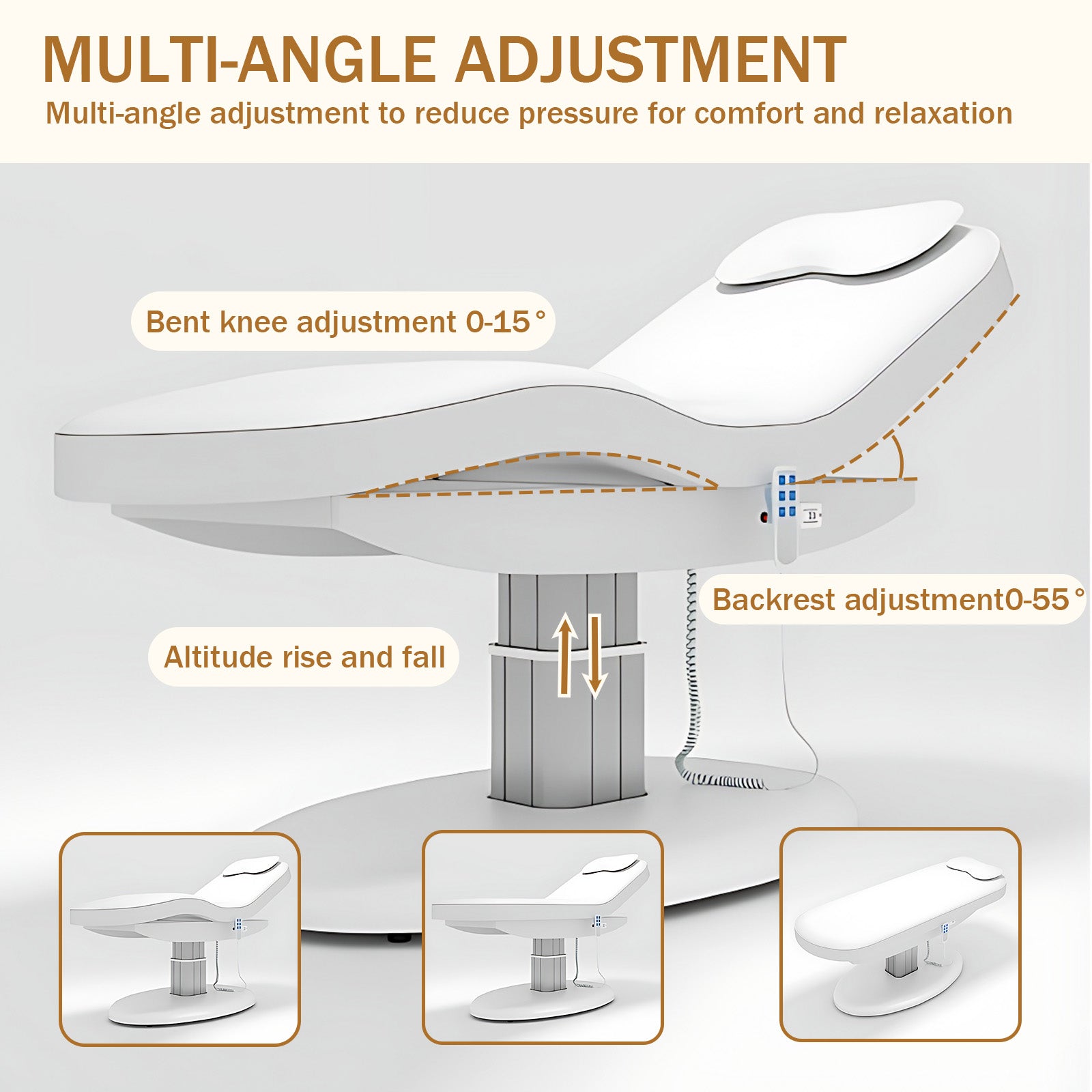 Electric Massage Table with White Simple Modern Style Spa Facial Bed Includes Multi-Angle Lifting Adjustment and Removable Breath Hole