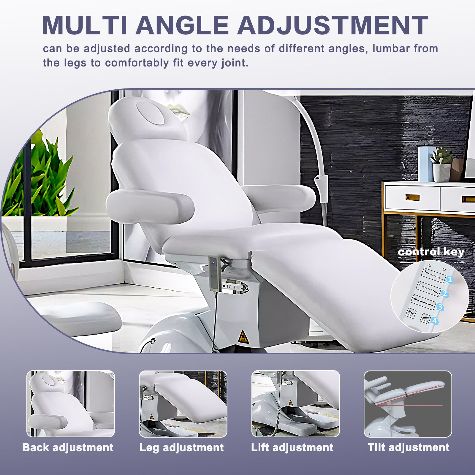 Multi-angle Adjustment Massage Table White with USB