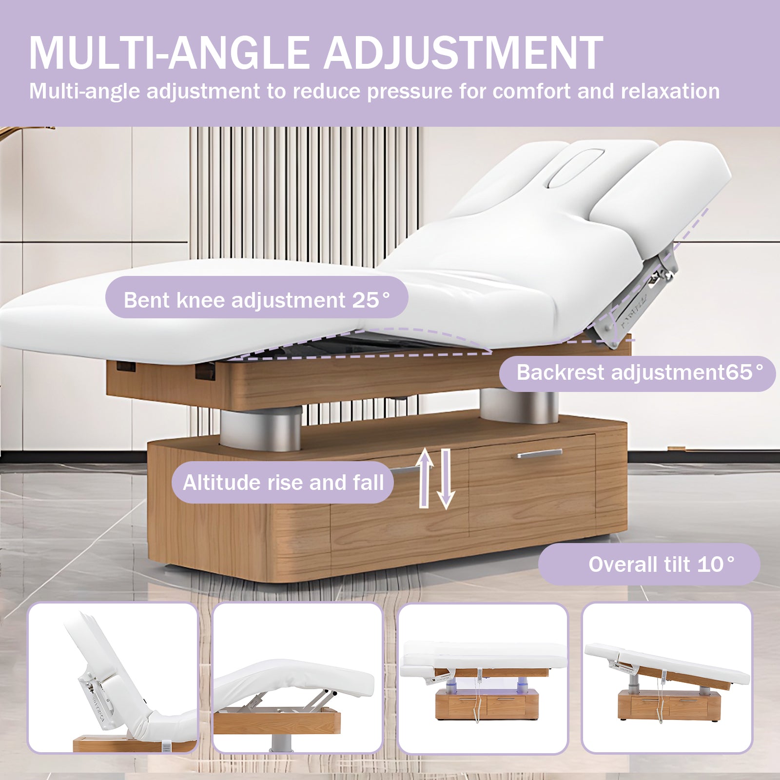 Electric Massage Table with Wooden Base with Ambient Light Multifunctional AdjustmentStorage Space