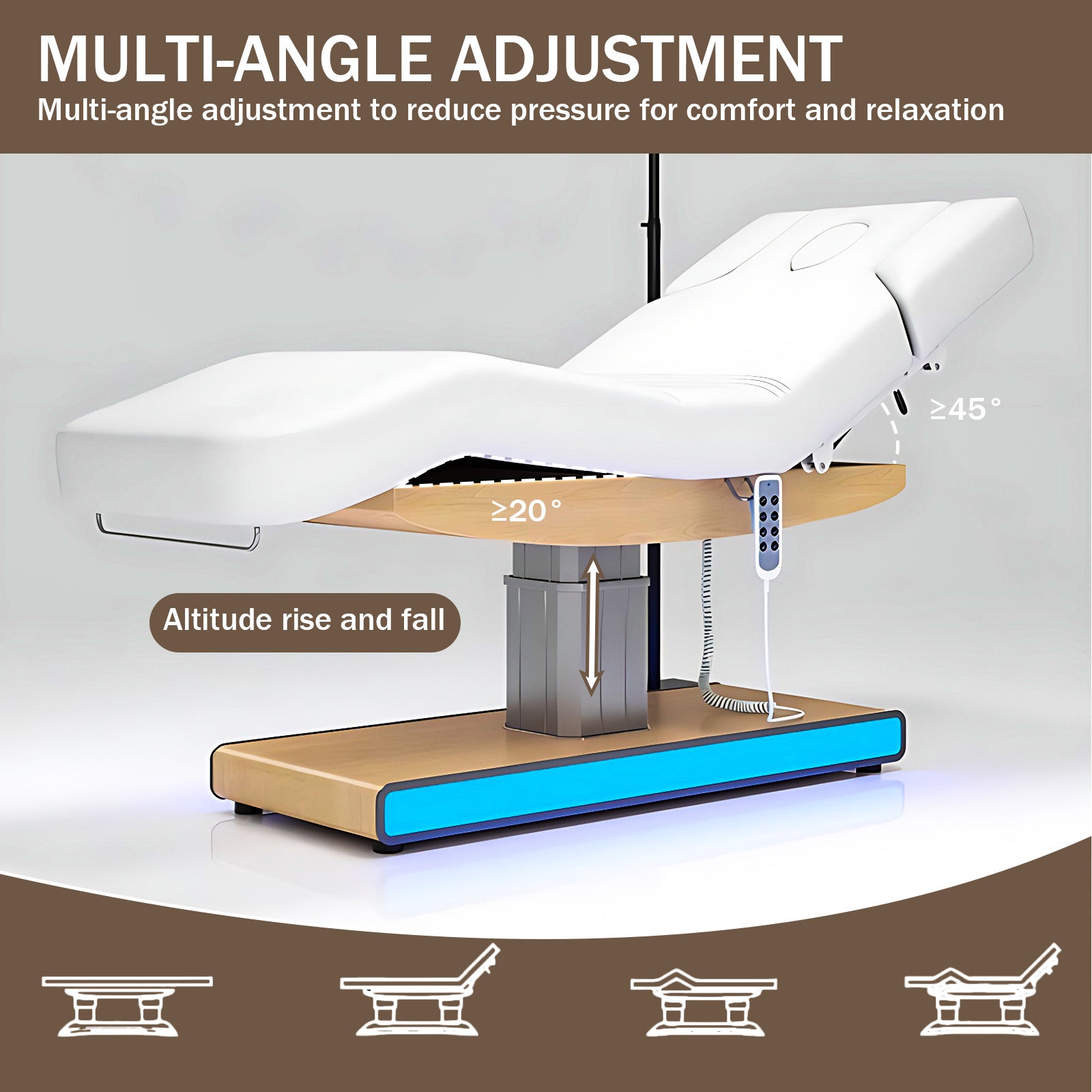 Electric Massage Table Facial Beauty Bed Includes Multi-angle Adjustment LED Light Towel Racks