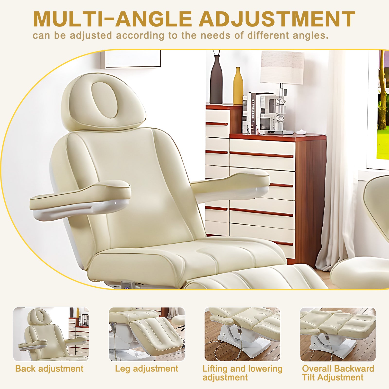 Electric Spa Facial Beauty Chair Multi-angle Adjustment Beige Minimalist Style