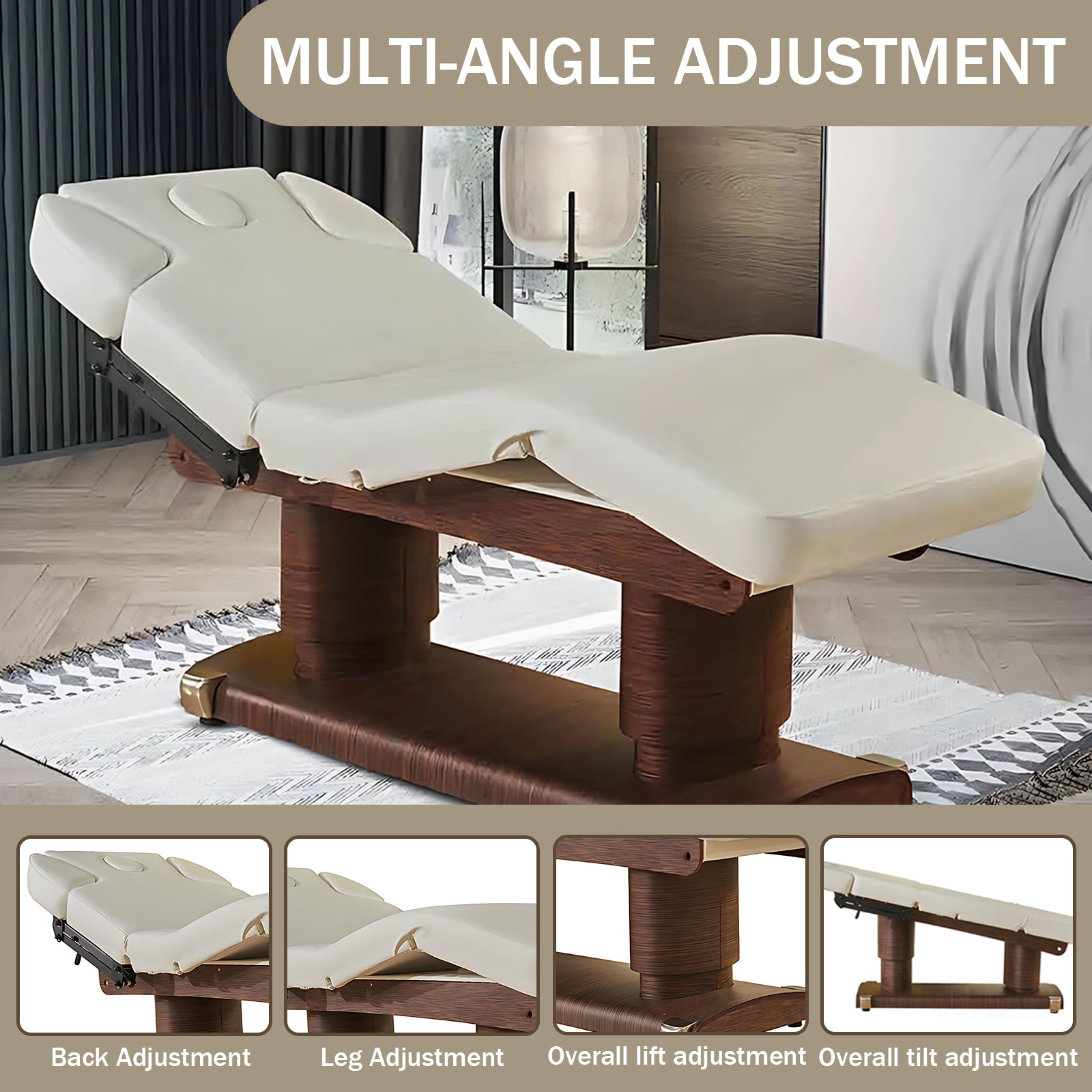 Electric Massage Table Includes Brown Double Pole Lifting Base Spa Treatment Bed Includes Multi Angle Adjustment