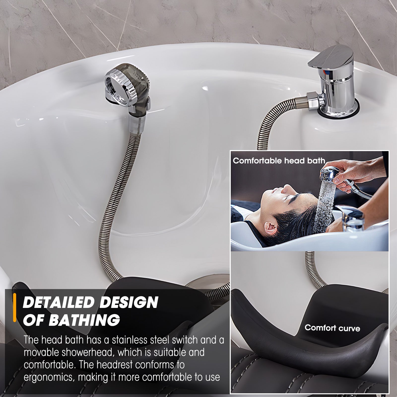 Elegant and Comfortable Ceramic Basin with Foot Pedals, Salon Shampoo Bed