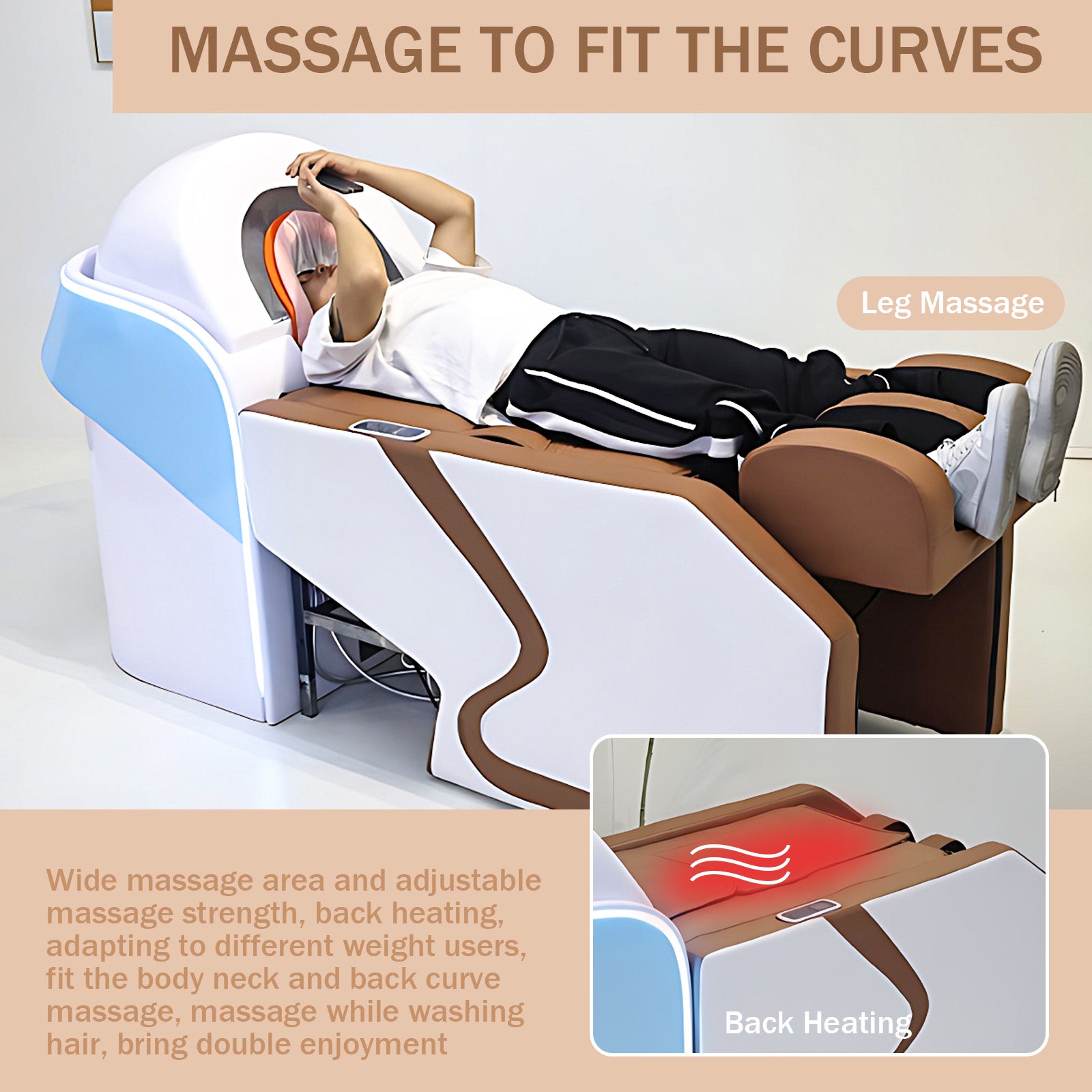 Electric Massage Table with White Modern Technological Design, Head Spa Equipment and Salon Spa Bed Includes Fully Automatic Shampoo, Back Heating, Smart Massage