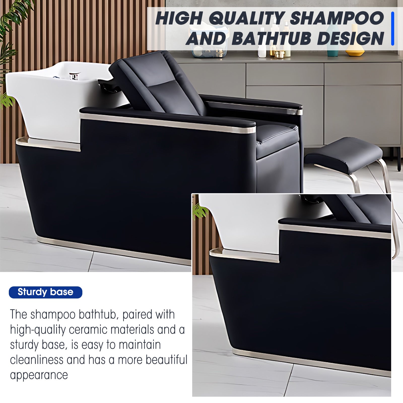 Salon Shampoo Bed Set with Ceramic Sink and Stainless Steel Pedal Combination