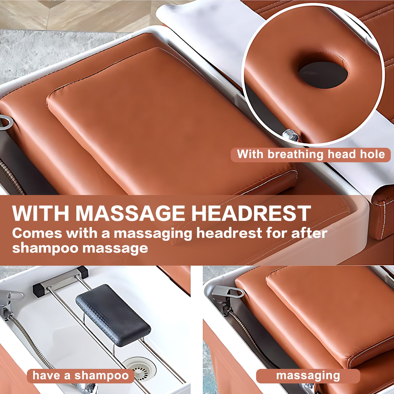 Salon Shampoo Bowl-Massage Table Includes Open Storage &Chair Set