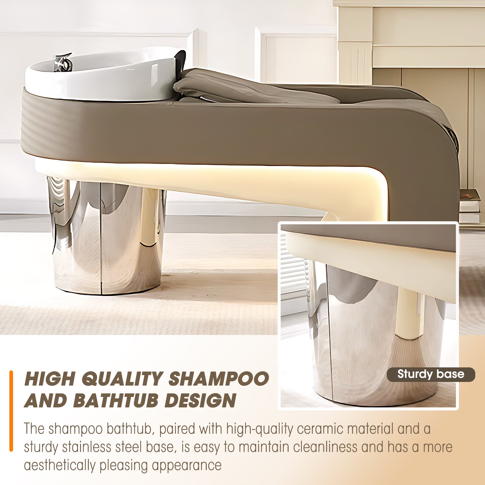 Luxury LED Reclining Ceramic Basin Salon Shampoo Bed