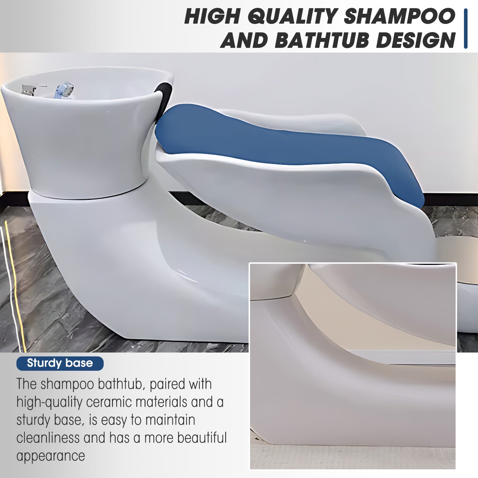 Shampoo Bed with Basin and Pedal Minimalist Design White and Blue