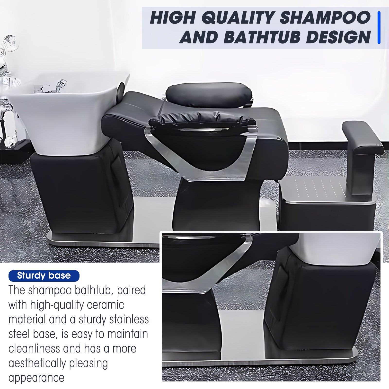 Hairdressing Salon Shampoo Bed with Ceramic Basin and Foot Pedal High Quality Leather