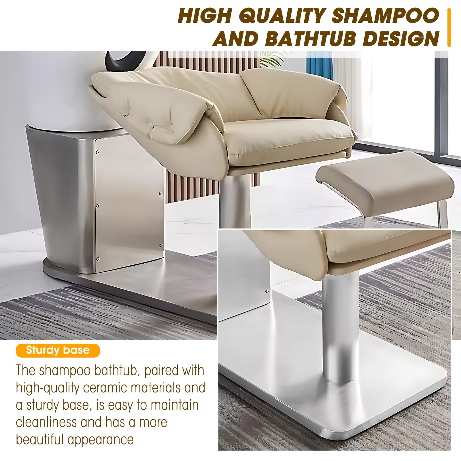 Hair Salon Shampoo Bed Stainless Steel Base with Basin and Foot Pedal