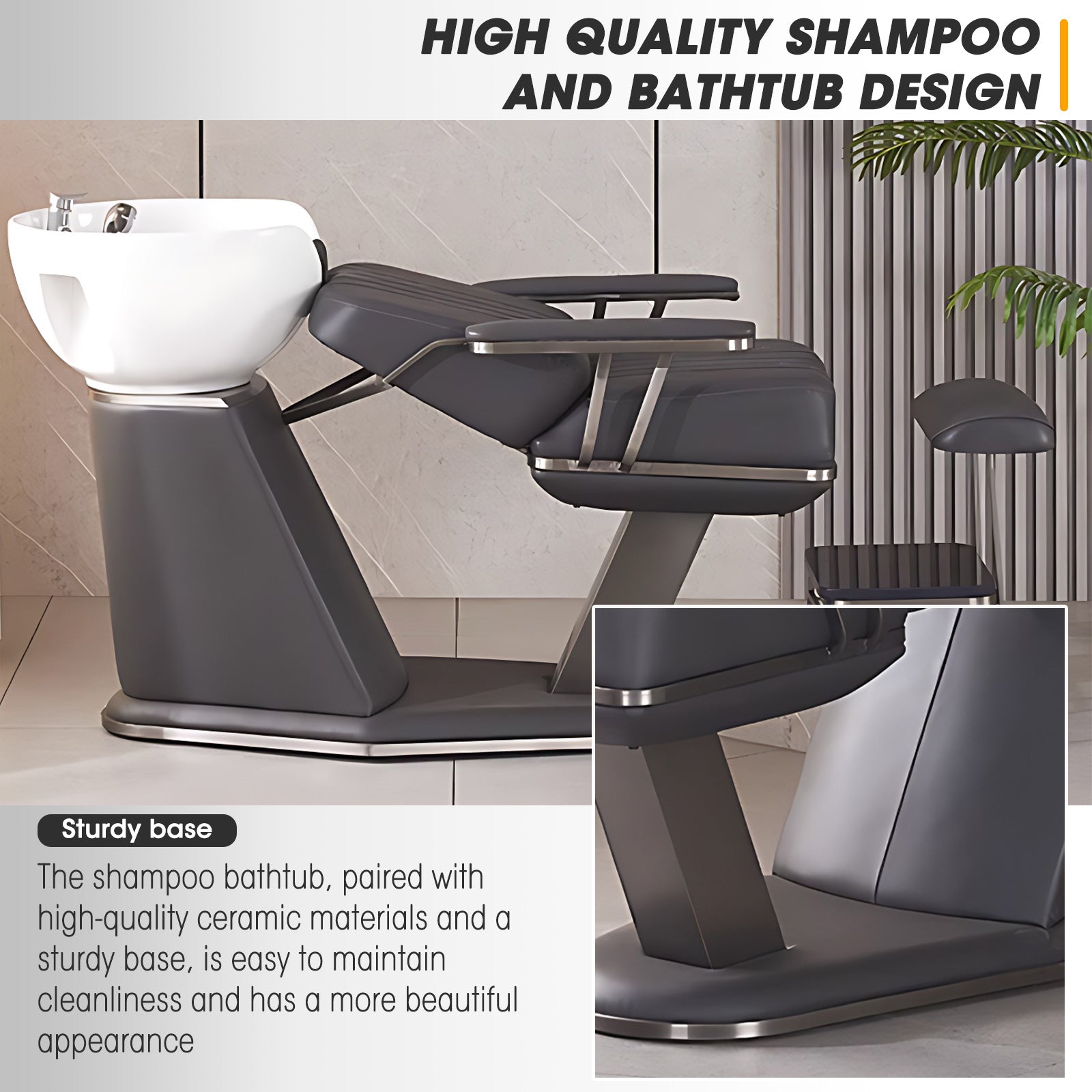 Elegant and Comfortable Ceramic Basin with Foot Pedals, Salon Shampoo Bed