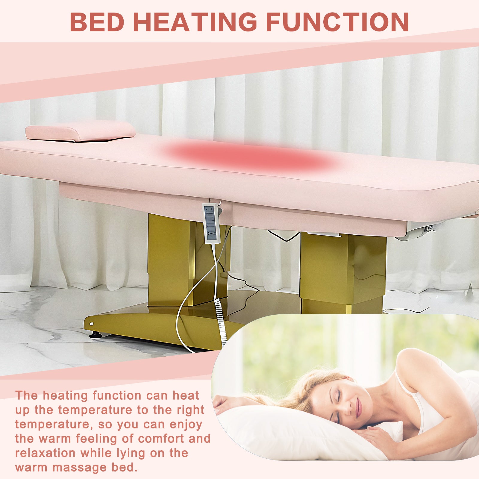 Massage Table-Electric Massage Table Bed Heating with Pink Light Luxury Style