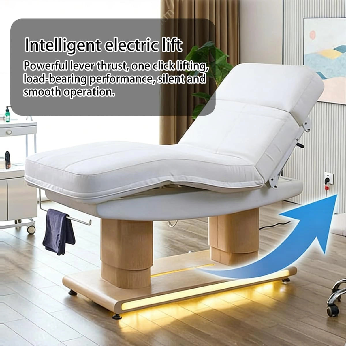 Electric White Massage Table with Warm Light Trim Spa Beauty Bed LAM-813