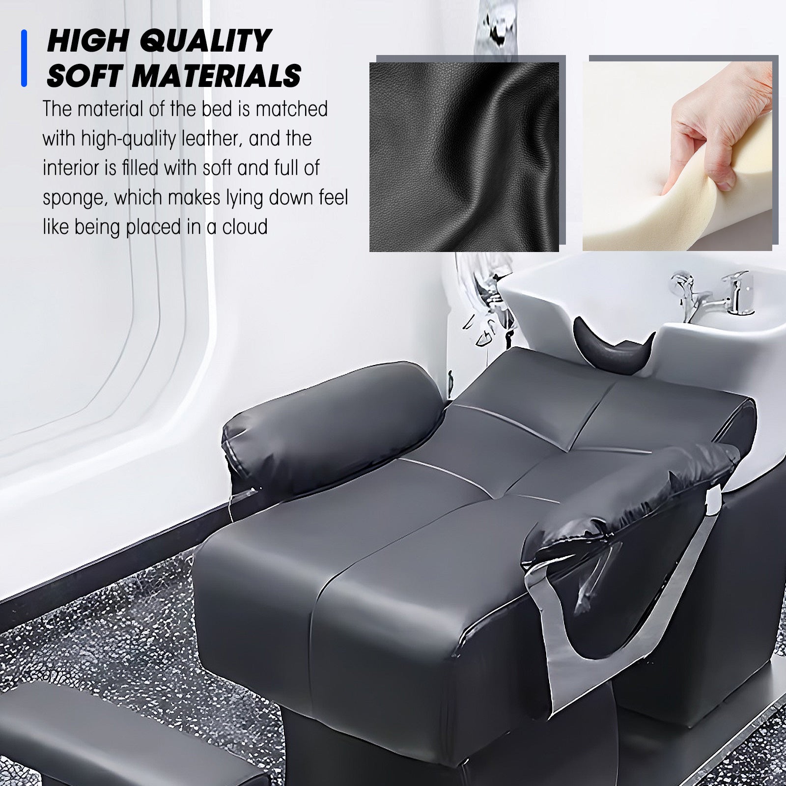 Hairdressing Salon Shampoo Bed with Ceramic Basin and Foot Pedal High Quality Leather