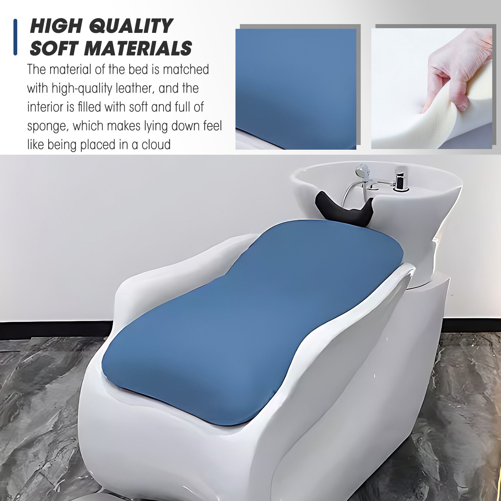 Shampoo Bed with Basin and Pedal Minimalist Design White and Blue