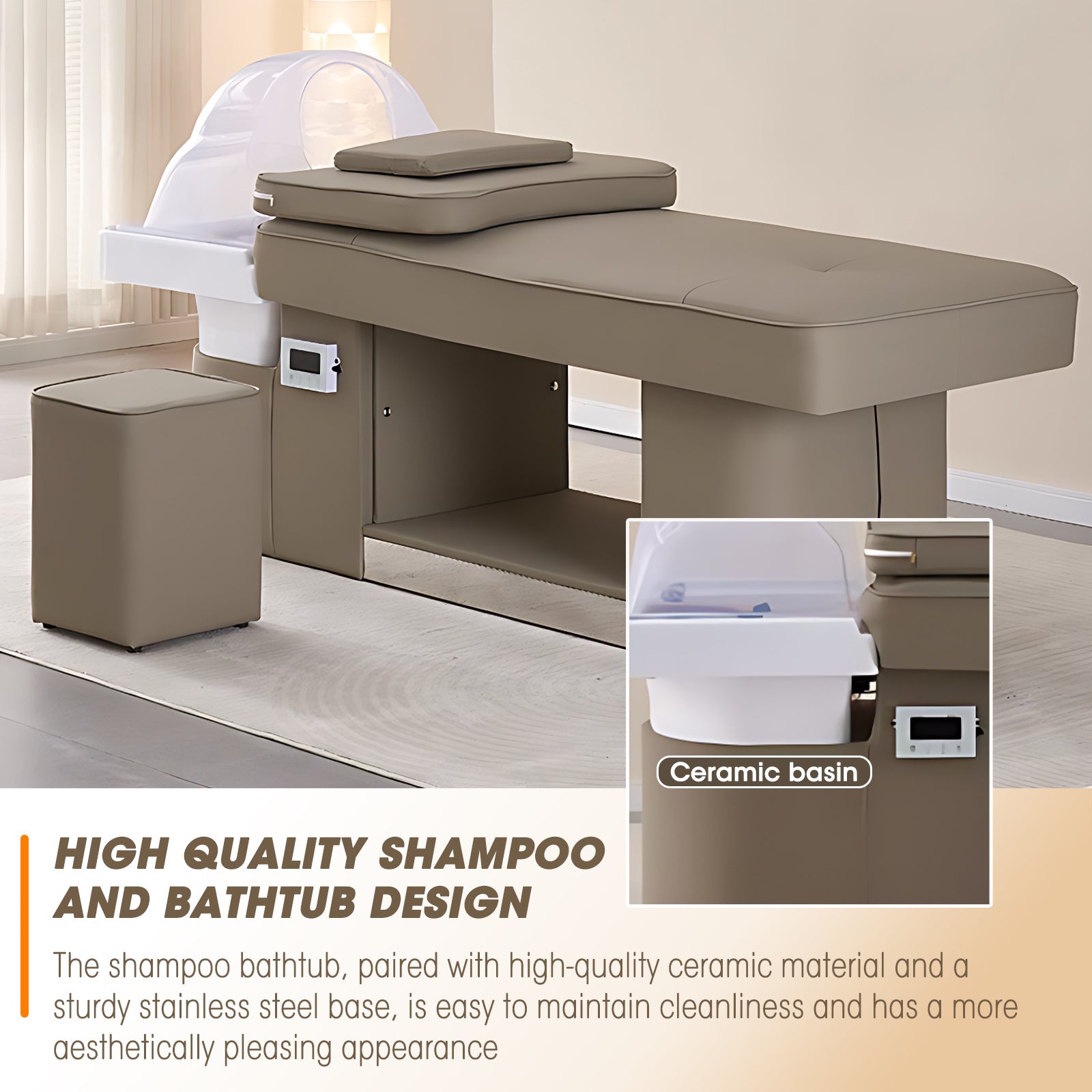 Full Recline Constant Temperature Shampoo Bed with Water Circulation