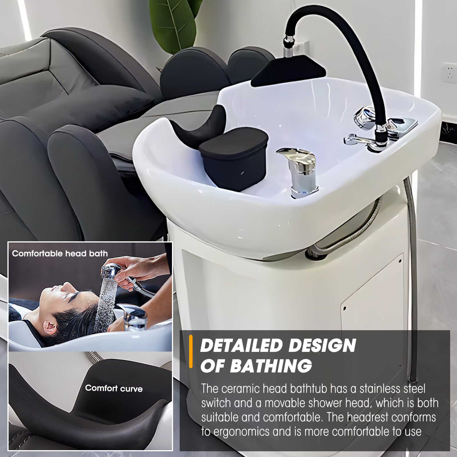 Rotating Salon Shampoo and Massage Bed Multi-functional Grey Design