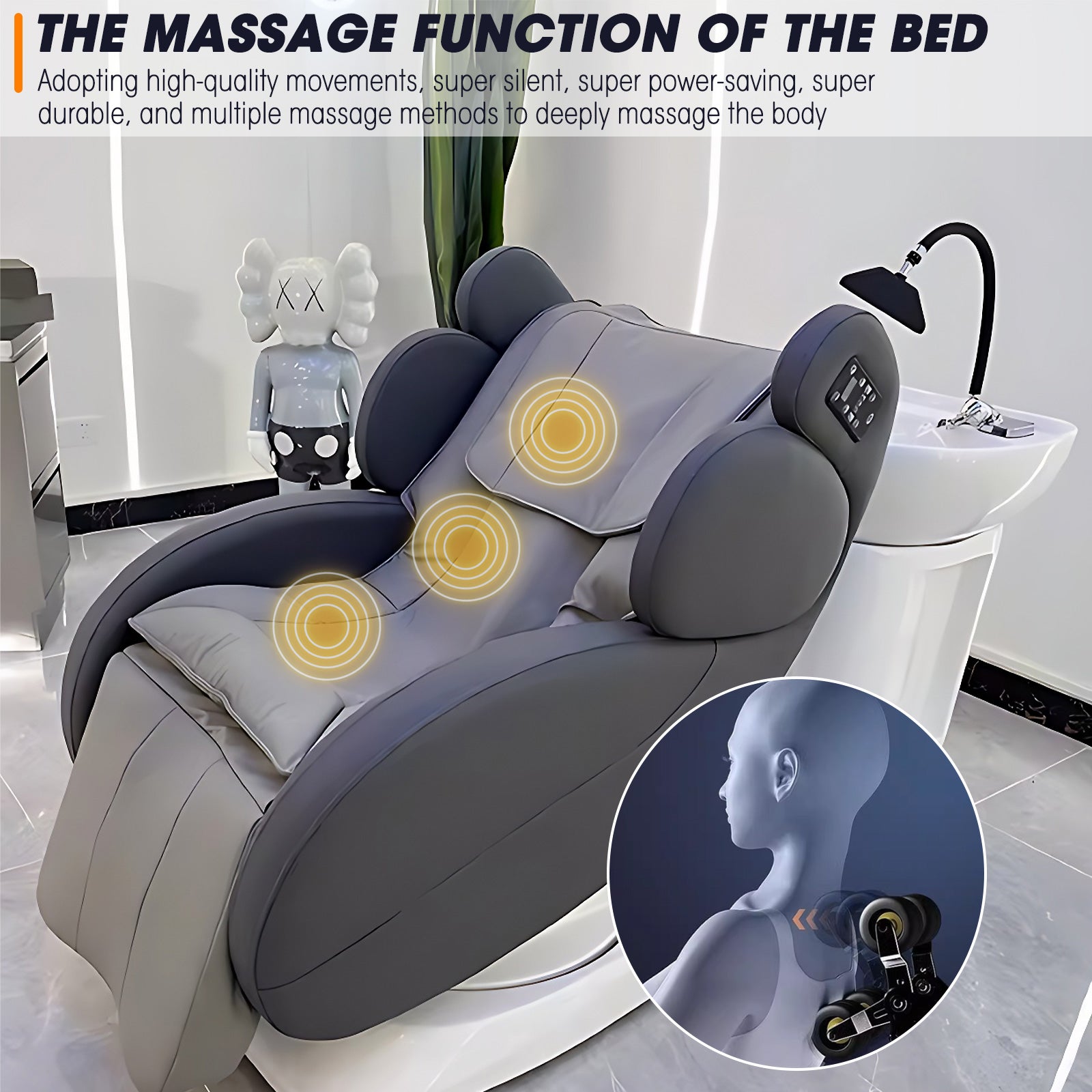 Rotating Salon Shampoo and Massage Bed Multi-functional Grey Design