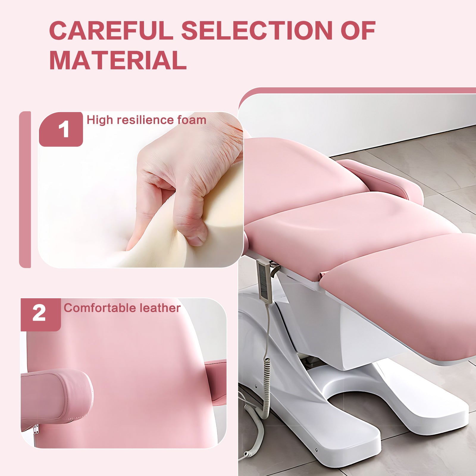 SPA Beauty Facial Chair Multi-Angle Adjustment Smart Operation Pink Style