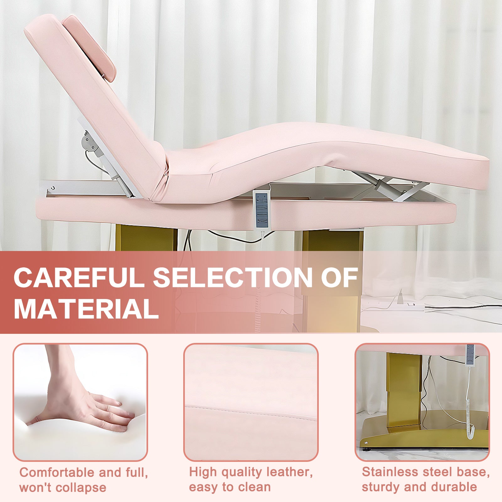 Massage Table-Electric Massage Table Bed Heating with Pink Light Luxury Style