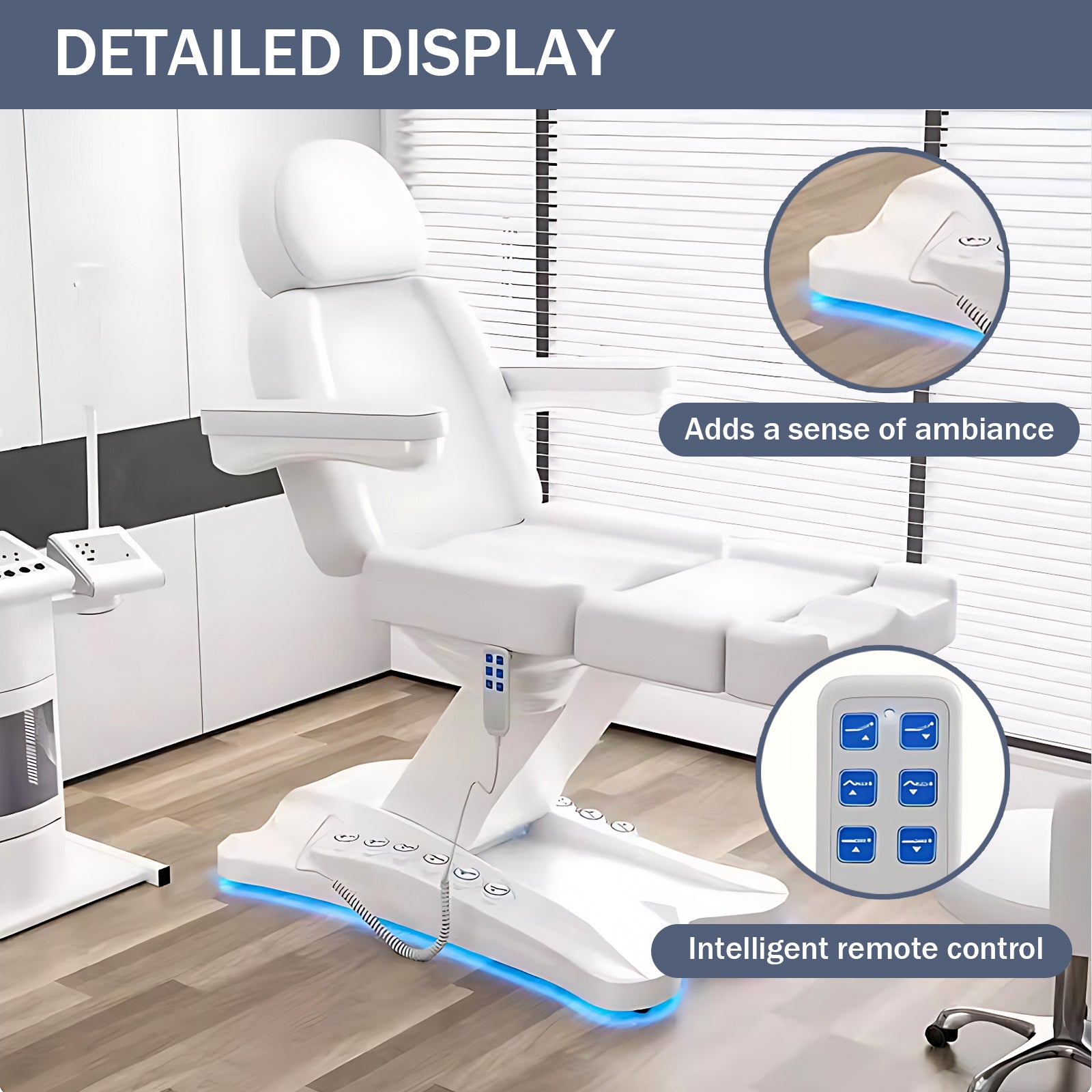 Electric Massage Table with White Strip Ambient Light Design Spa Beauty Bed Includes Comfortable Headrest and Armrest for Beauty Salon