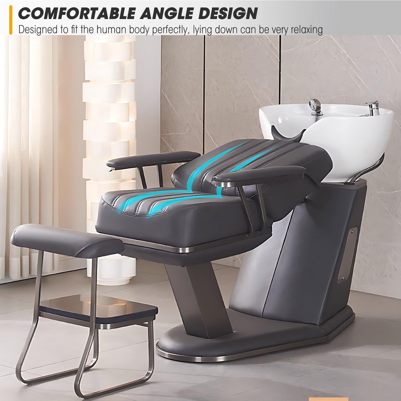 Elegant and Comfortable Ceramic Basin with Foot Pedals, Salon Shampoo Bed