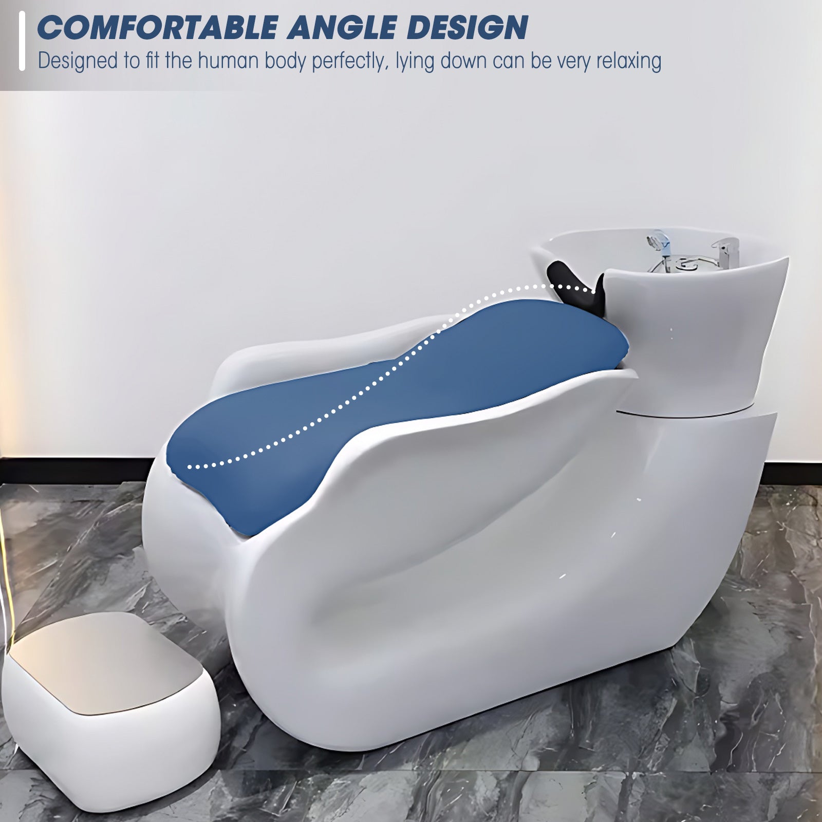 Shampoo Bed with Basin and Pedal Minimalist Design White and Blue