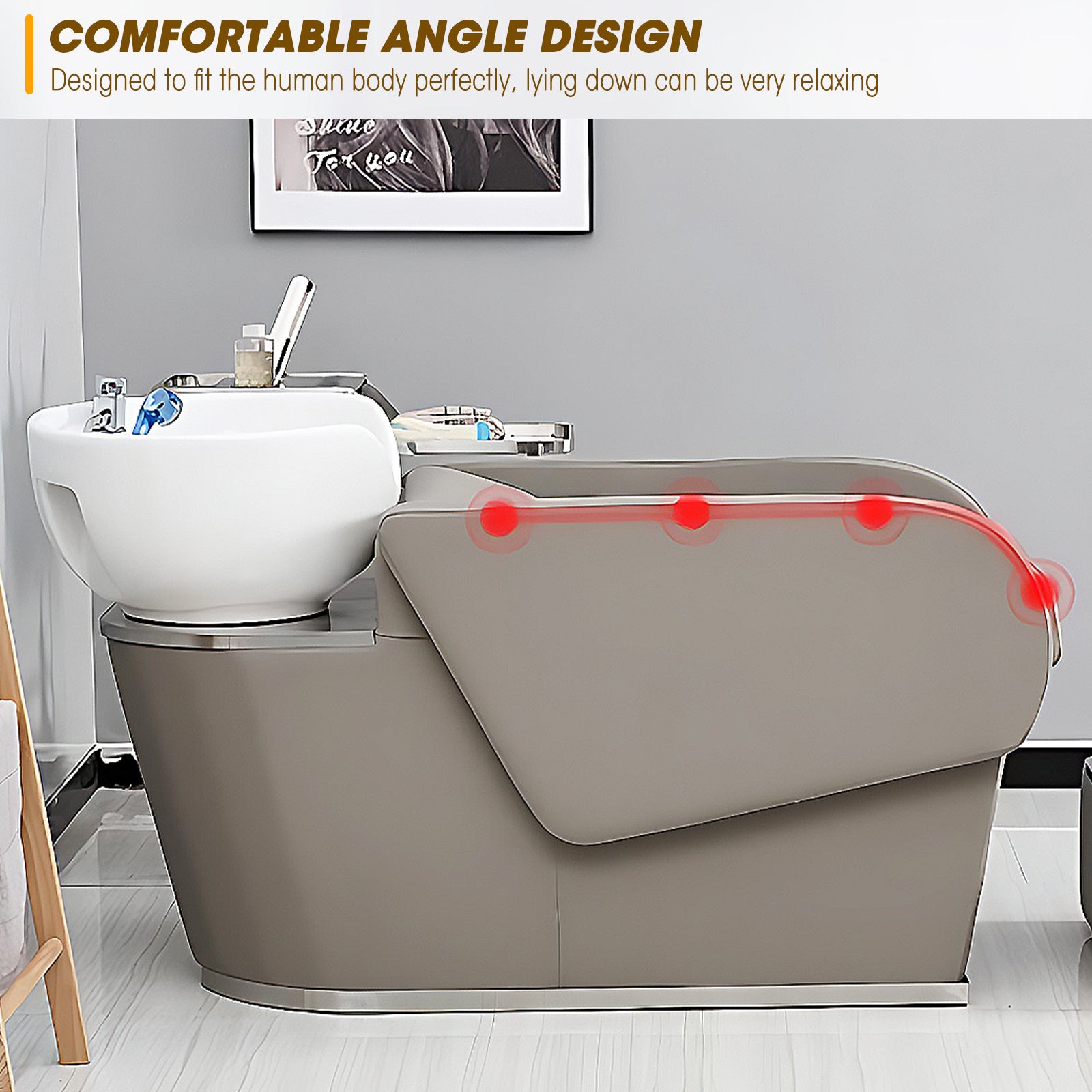 Comfortable Leather Shampoo Bed with Floor Mats and Ceramic Basin