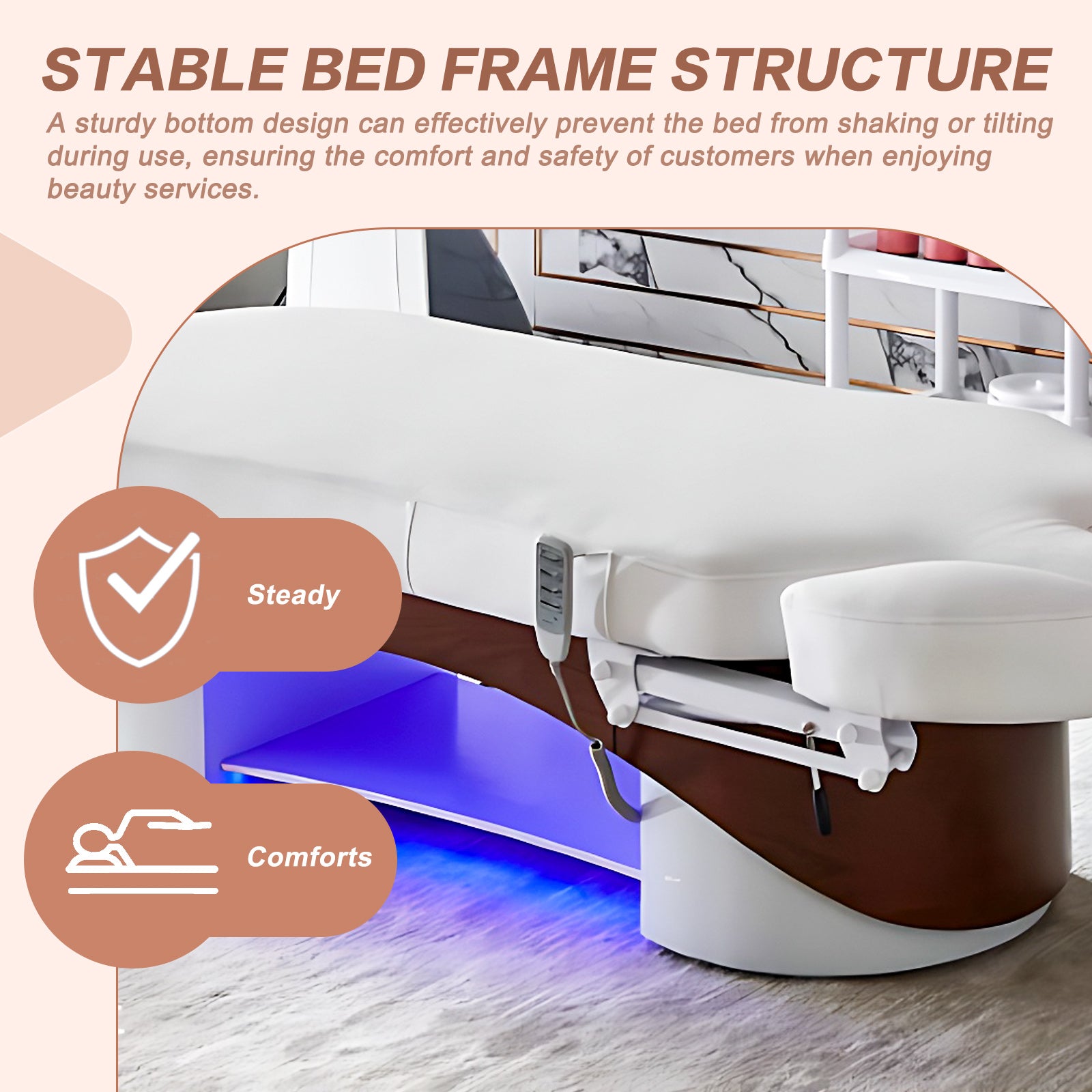 Electric Multi-angle Adjustment Massage Table with White Minimalist Design and LED Light