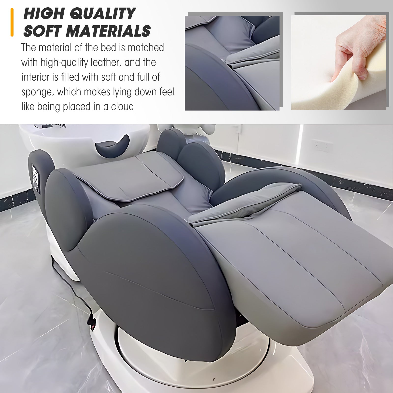 Rotating Salon Shampoo and Massage Bed Multi-functional Grey Design