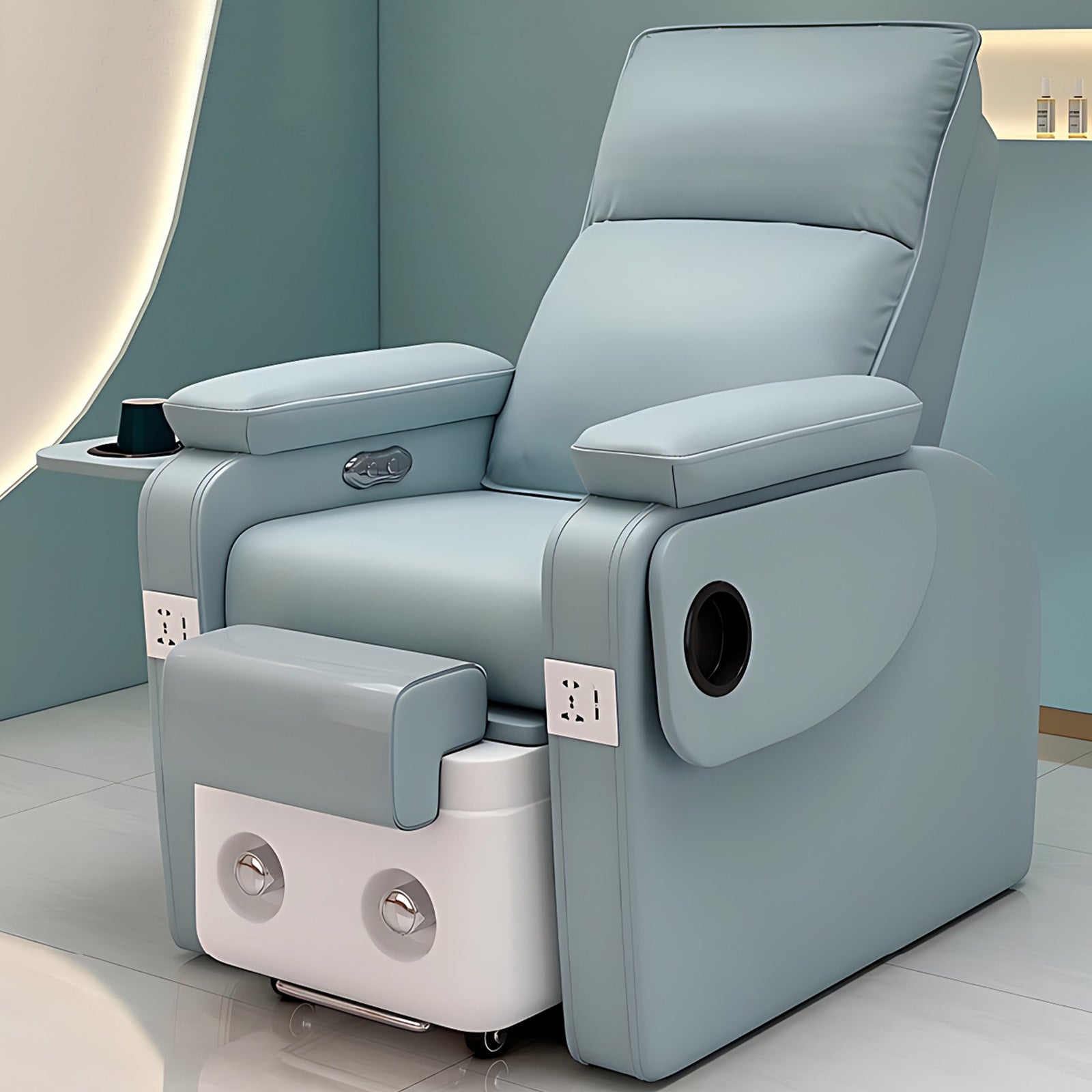 Salon Chair with Foldable Nail Board and Foot Bath Bathtub