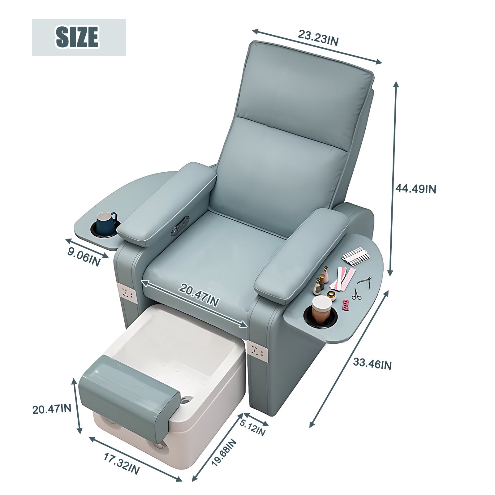 Salon Chair with Foldable Nail Board and Foot Bath Bathtub