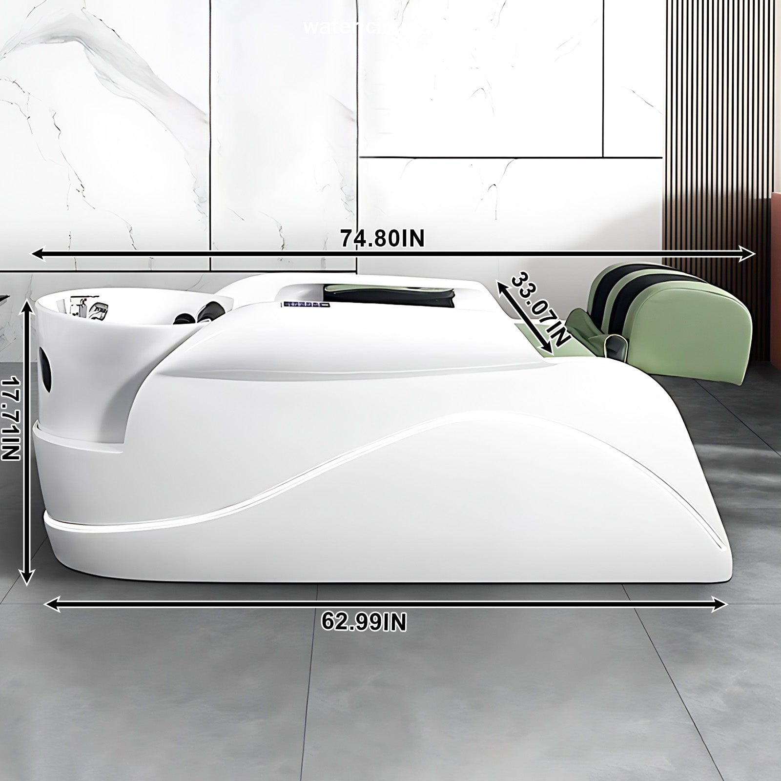 Stylish Green & White Shampoo Bed with Massage Function Modern Design