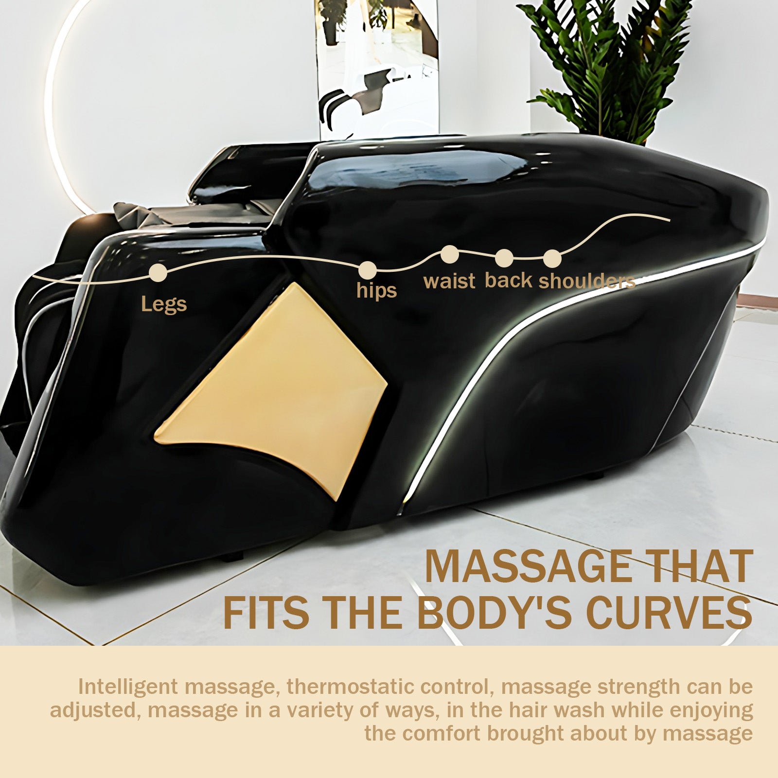 Luxury Black & Gold Shampoo Bed with Full-Body Massage