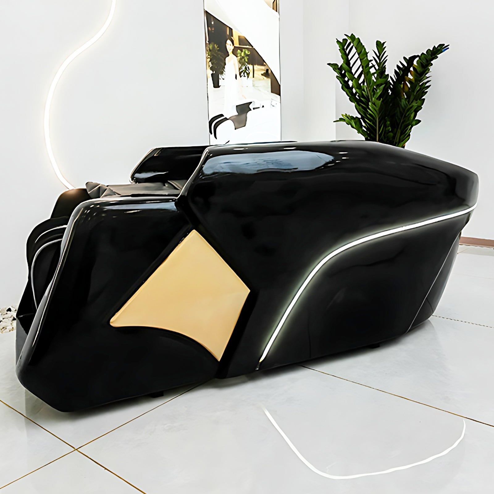 Luxury Black & Gold Shampoo Bed with Full-Body Massage