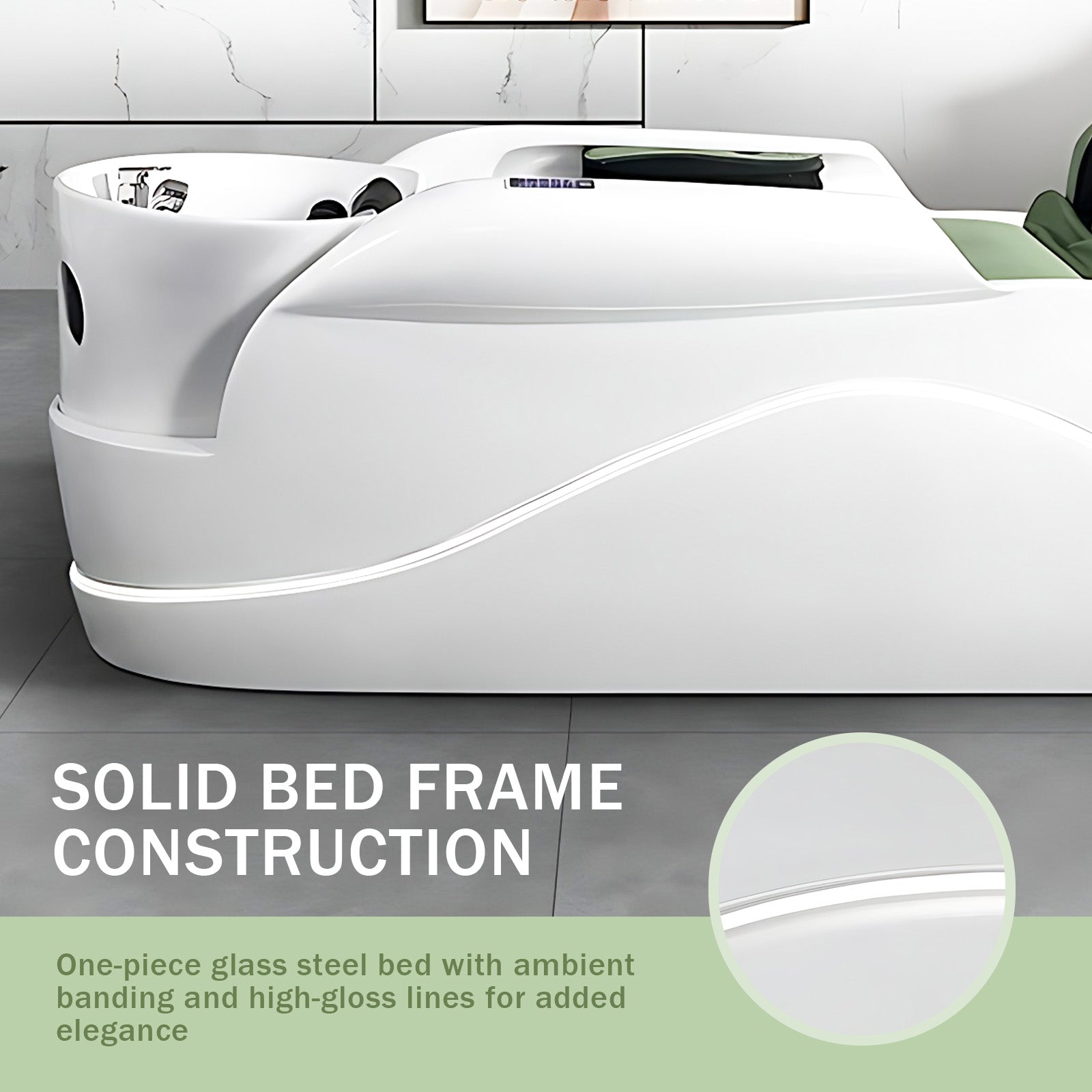 Stylish Green & White Shampoo Bed with Massage Function Modern Design