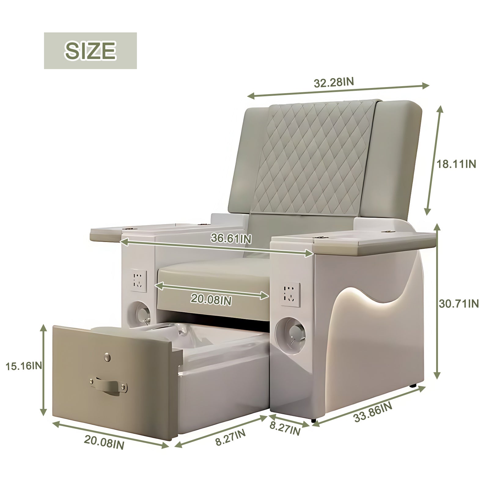 Deluxe Nail Salon Chair with Intelligent Foot Bath Bathtub