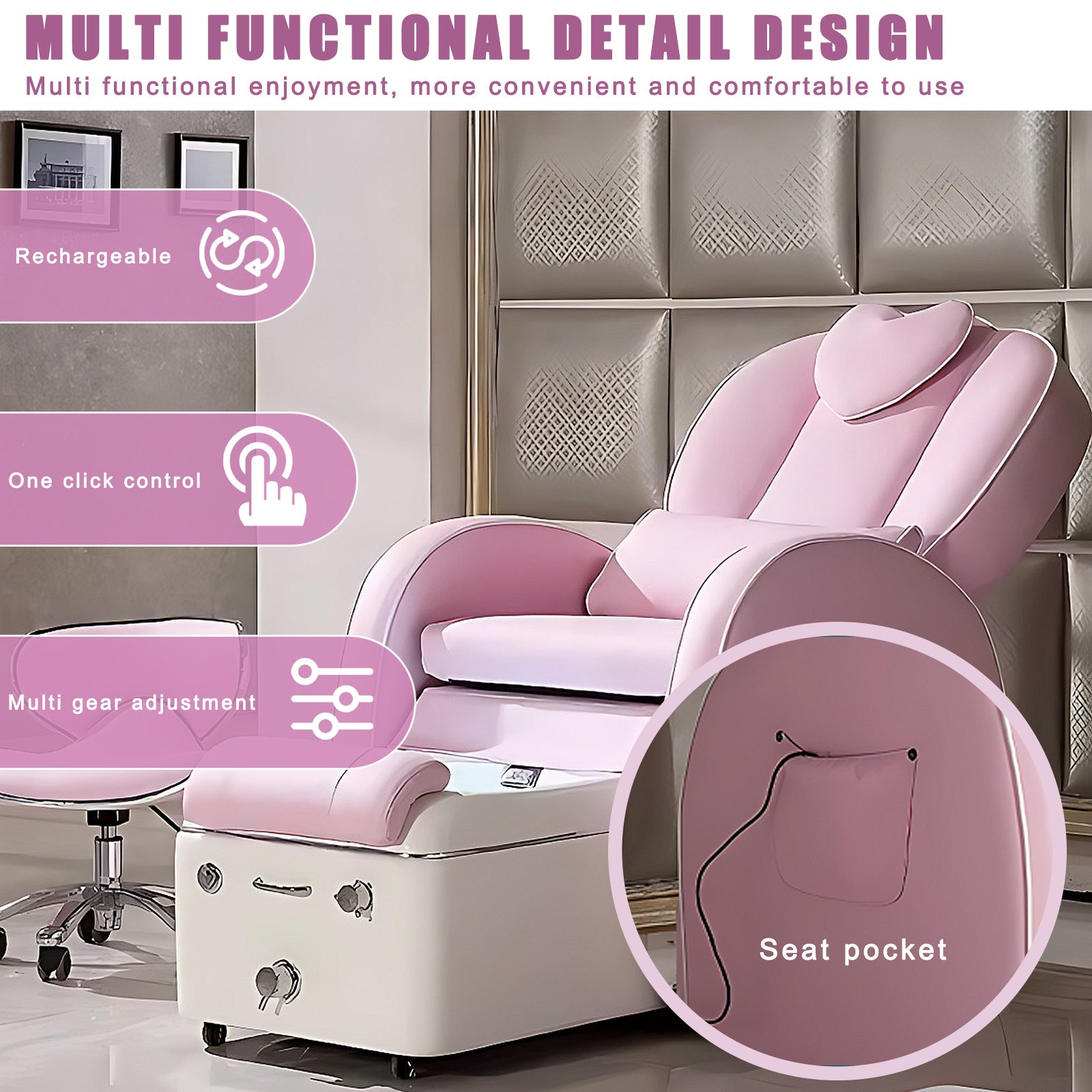 Reclining Pedicure Chair Back Massage Plumbing AMY504