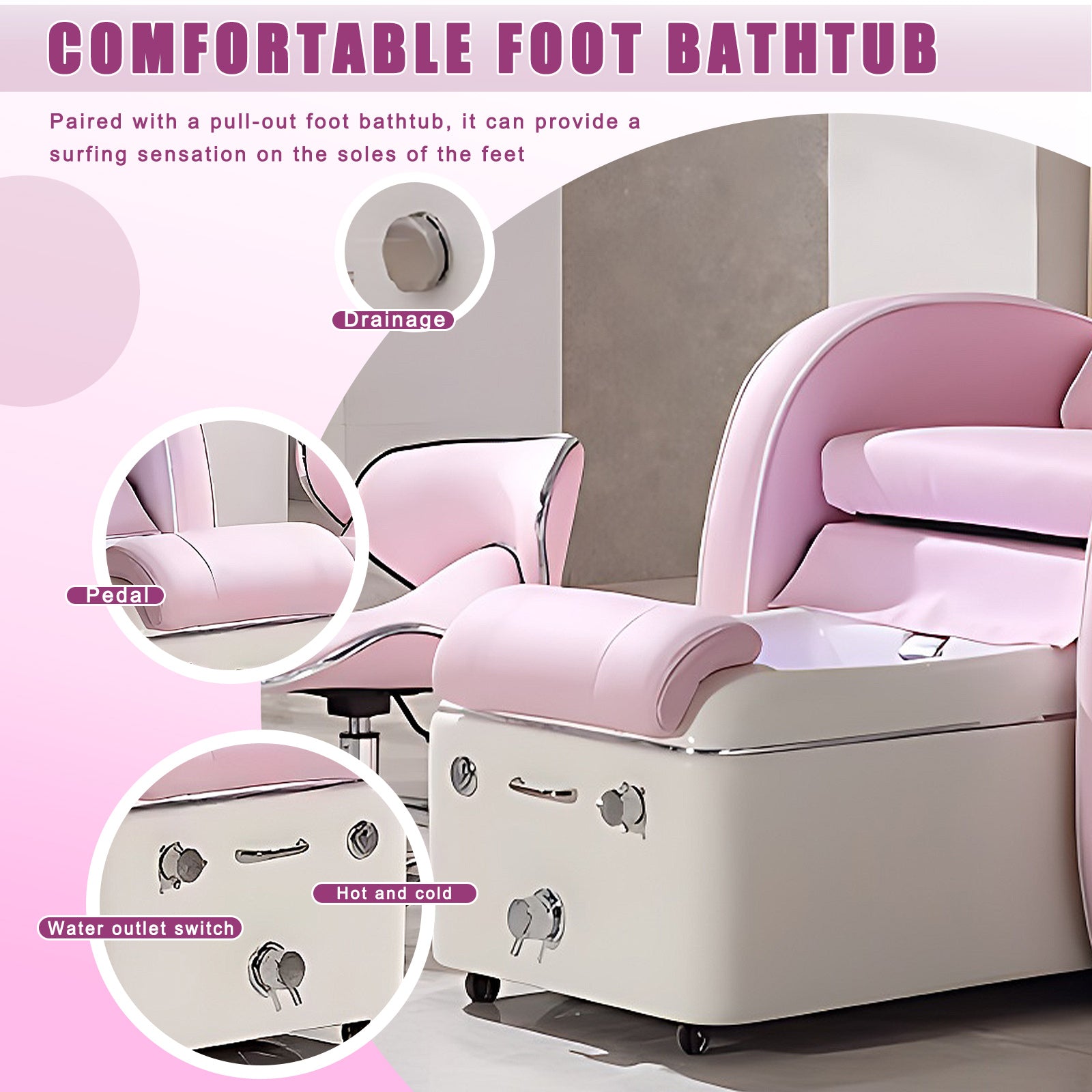 Reclining Pedicure Chair Back Massage Plumbing AMY504