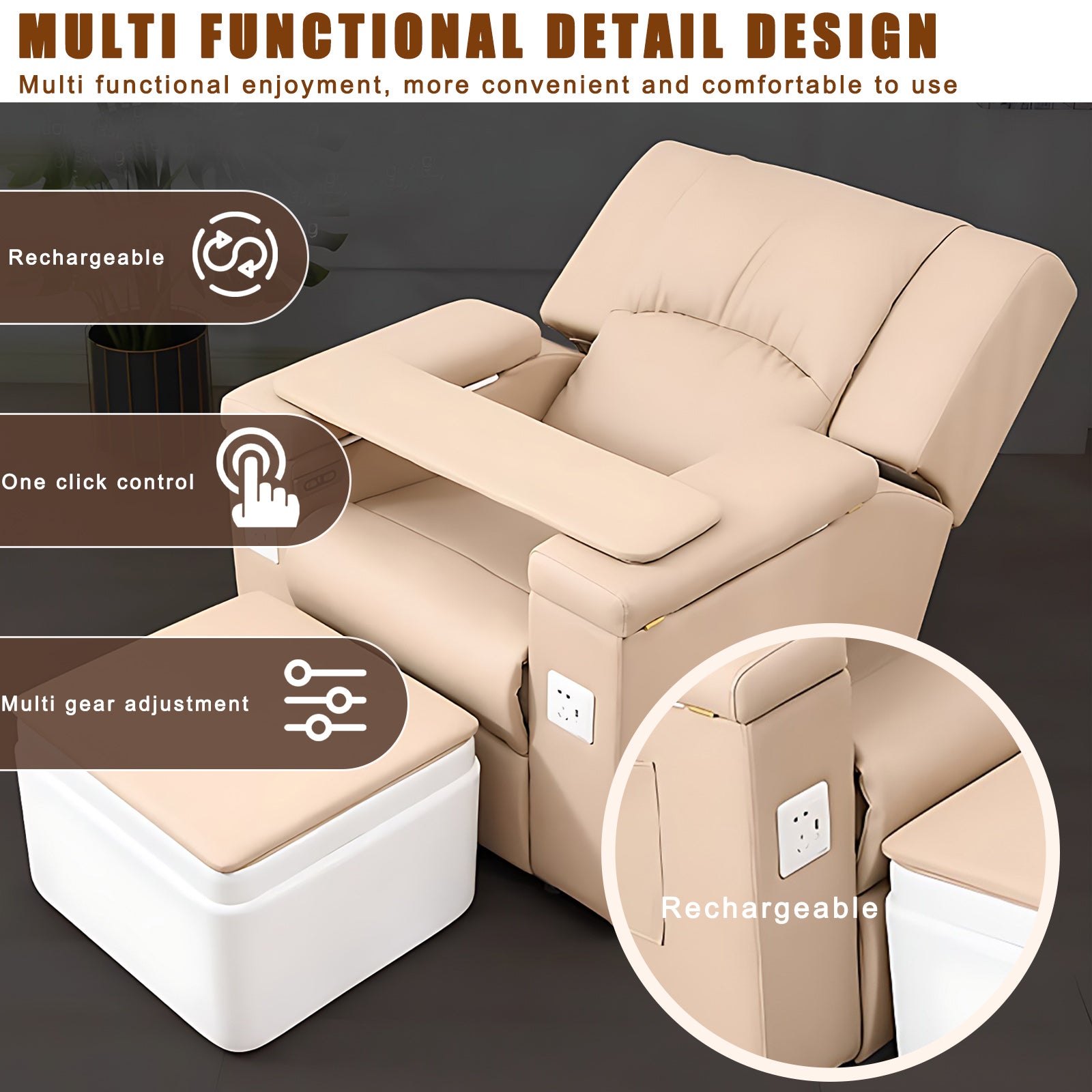 Nail Spa Chair, Electric Massage Foot Massage Lounge Chair