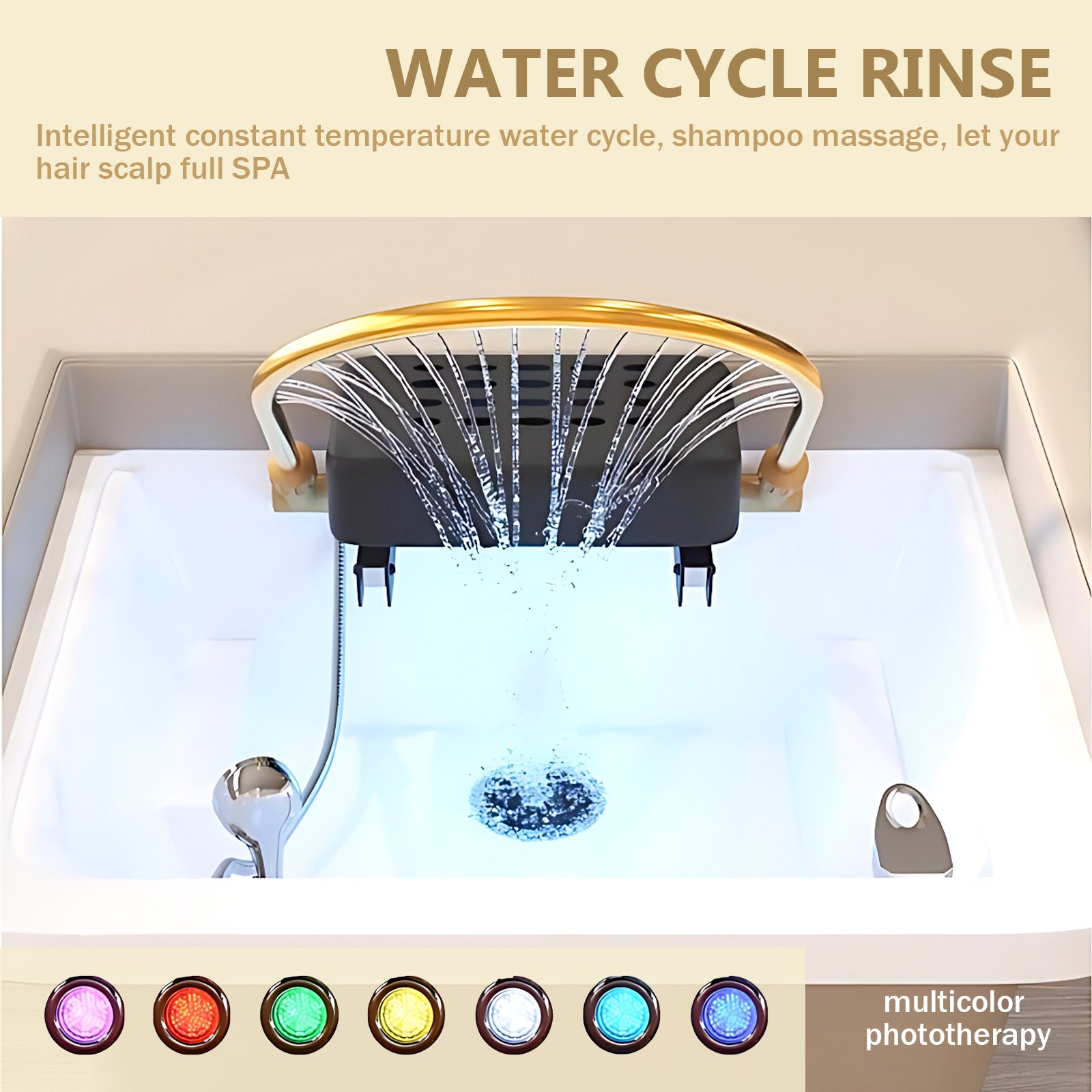 Hair Spa Bed with Warm Yellow S-Curve Design Includes Water Cycle Fumigation