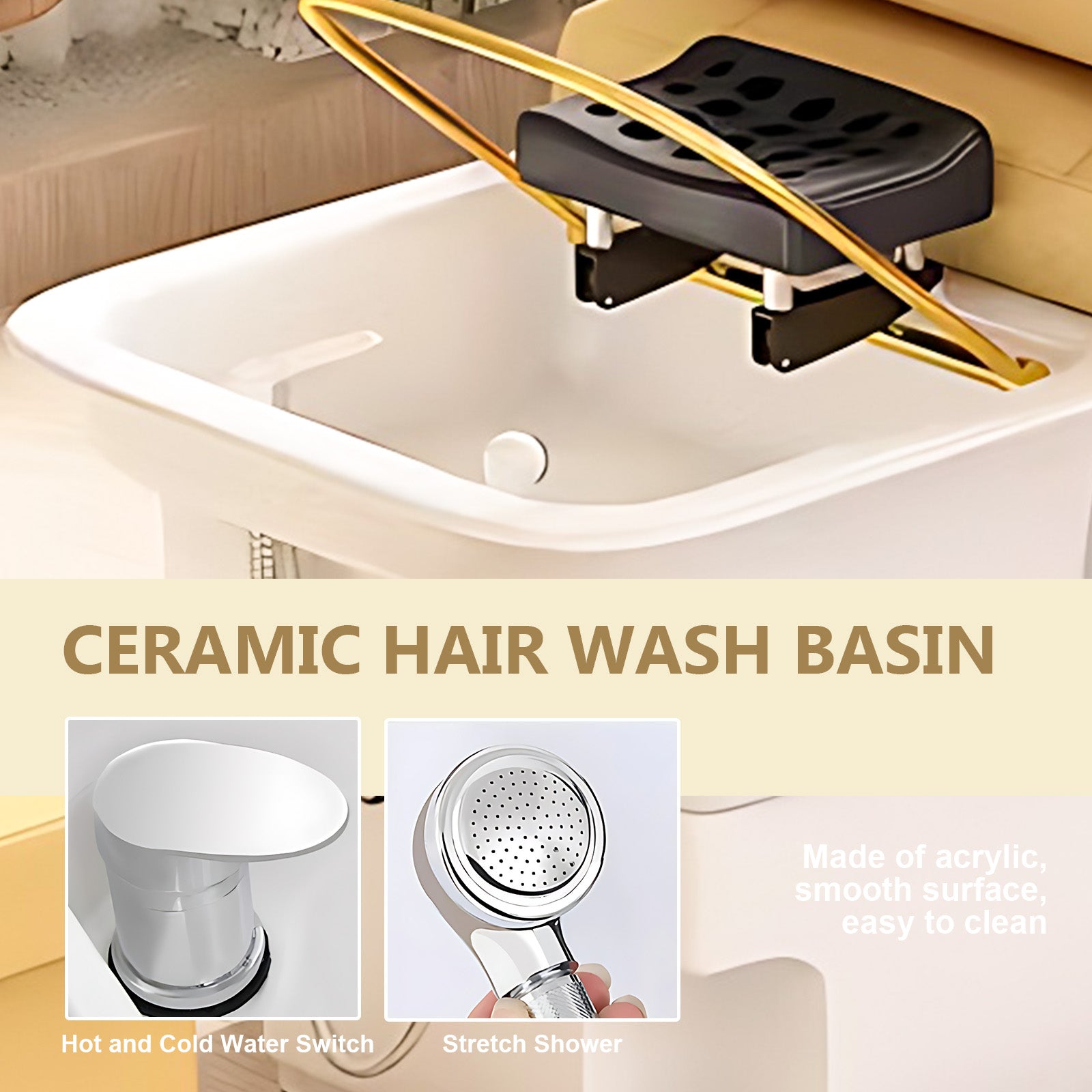 Hair Spa Bed with Warm Yellow S-Curve Design Includes Water Cycle Fumigation