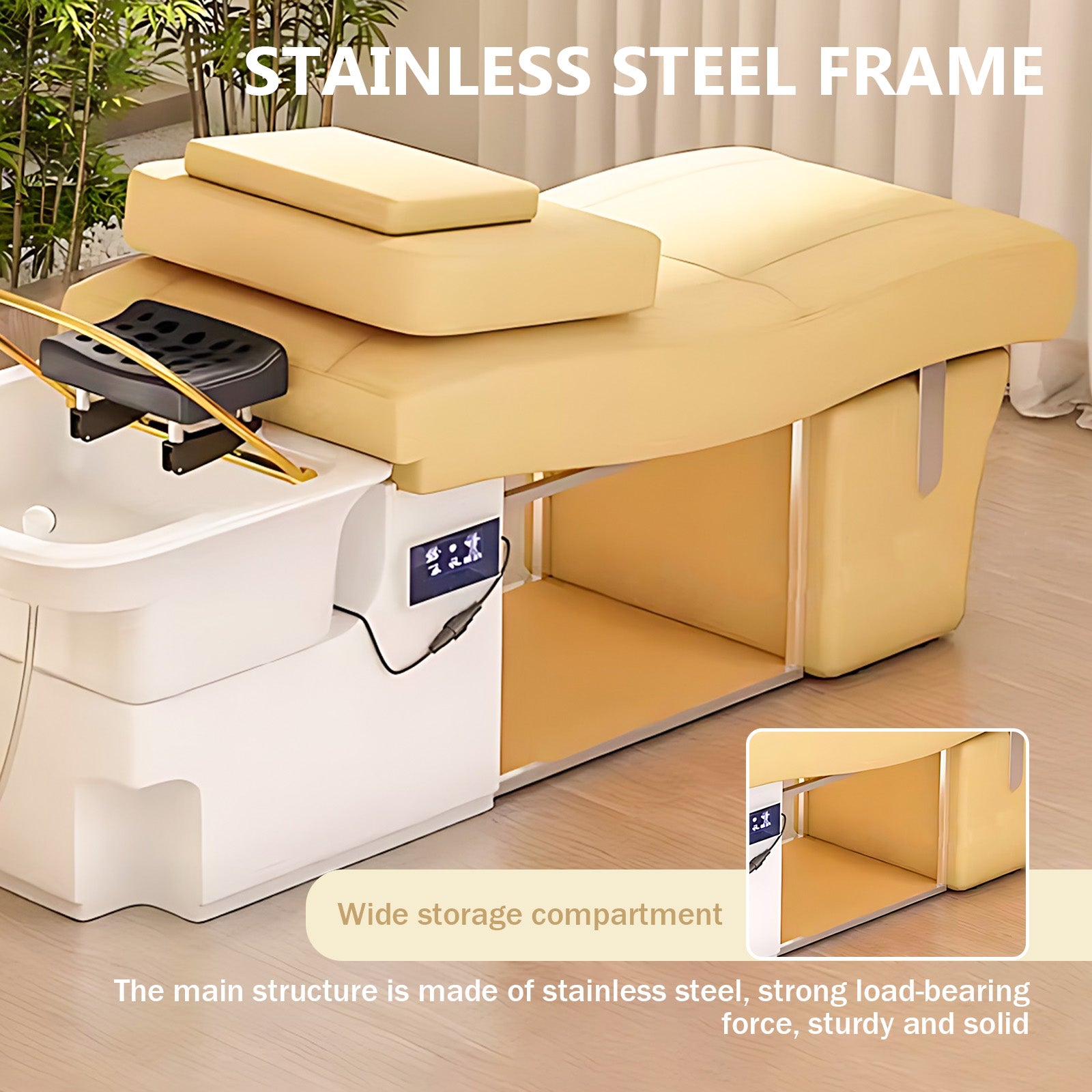Hair Spa Bed with Warm Yellow S-Curve Design Includes Water Cycle Fumigation