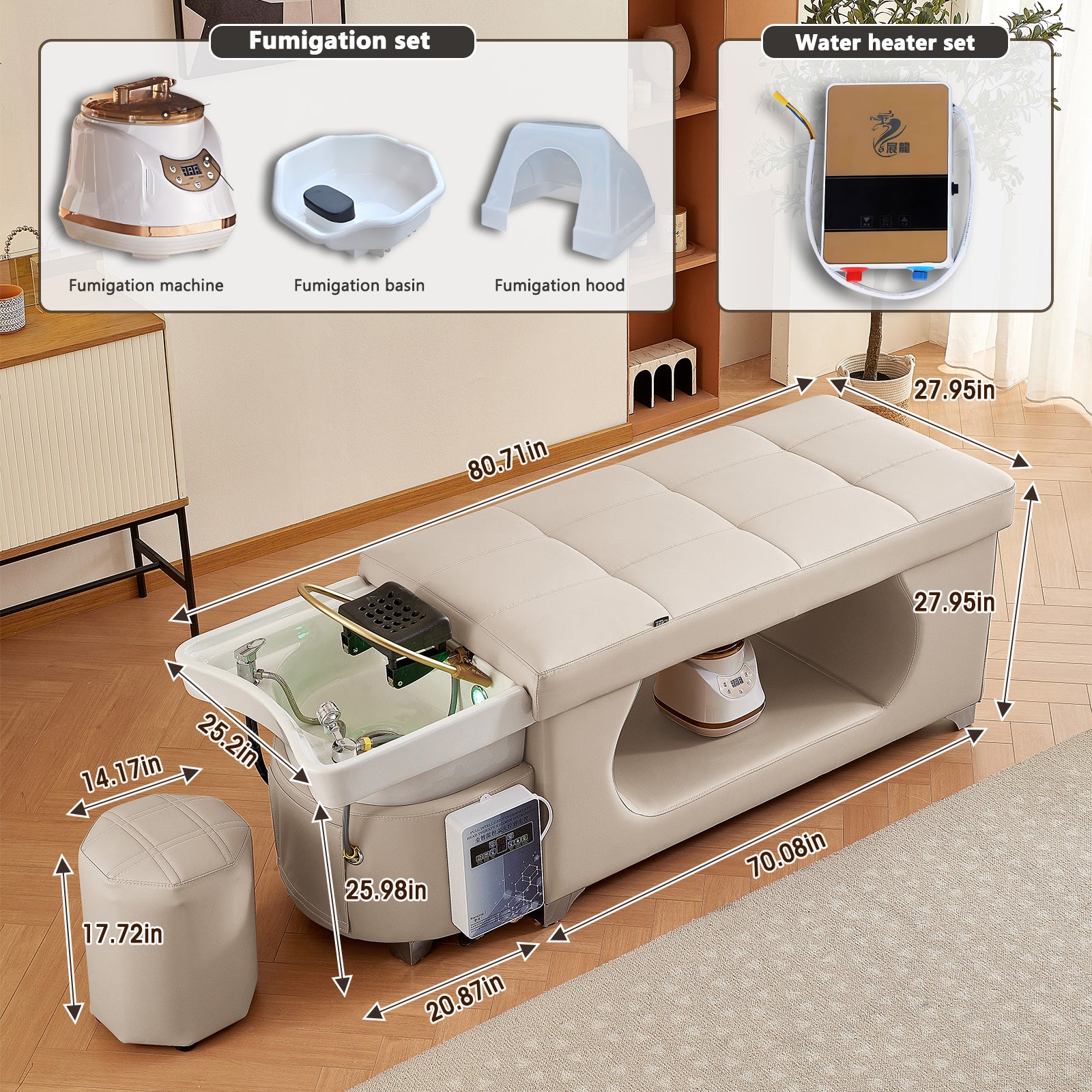 Salon Multi-functional Thai Style Shampoo Bed Fumigation Heater and Water Circulation