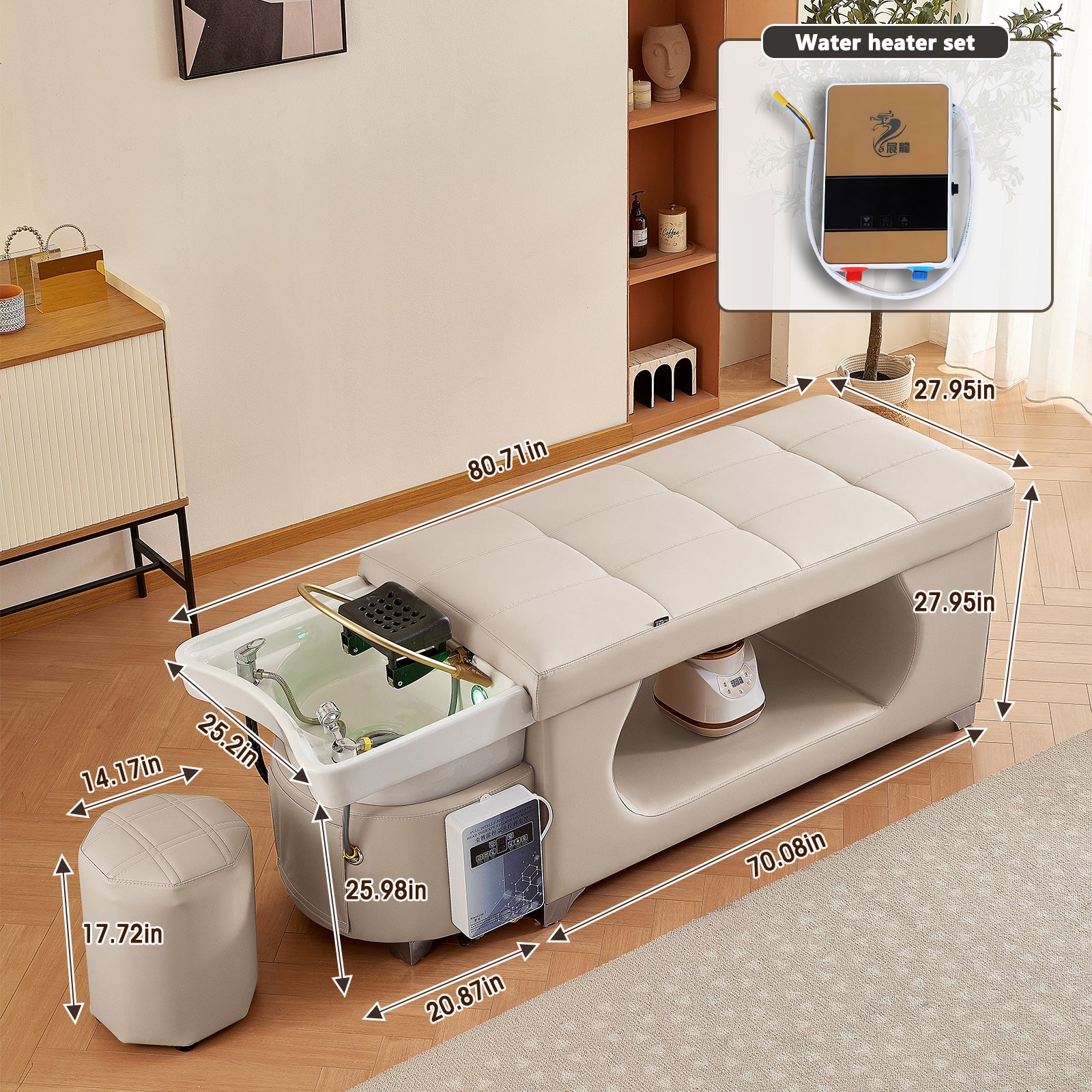 Salon Multi-functional Thai Style Shampoo Bed Fumigation Heater and Water Circulation